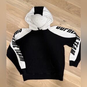 Black & White Supreme Hoodie With Supreme Team On Sleeves Size M